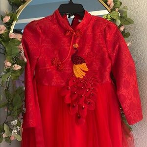 Elegant Red Peacock Kids Costume (Chinese style)